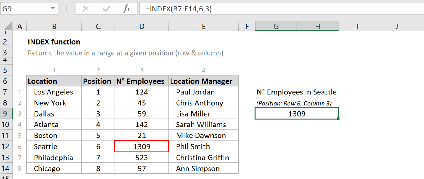 Index function in Excel