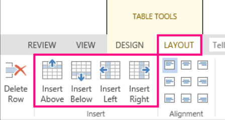 Layout, Insert Rows - Microsoft Word