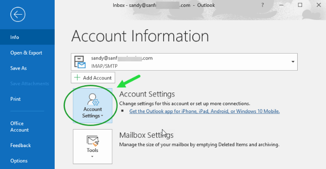 Account Information - Microsoft Outlook