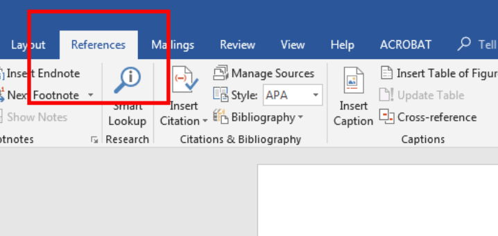 References Tab - Microsoft Word