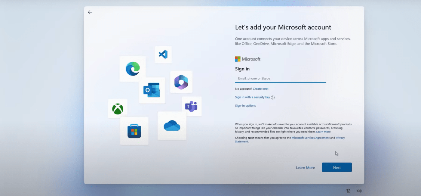 Sign in with your Microsoft account or create a new one