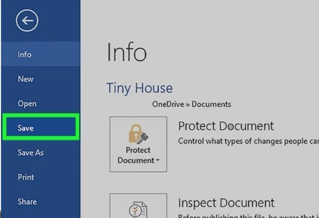 „Save“ Document - Microsoft Word 2021