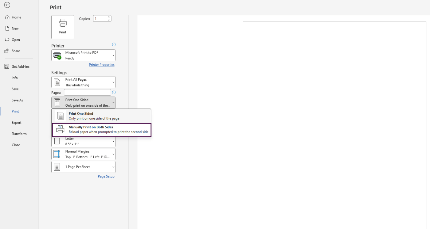 Double Sided Printing in Word