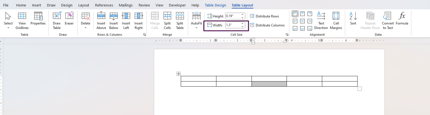 Column Width in a Table in Word