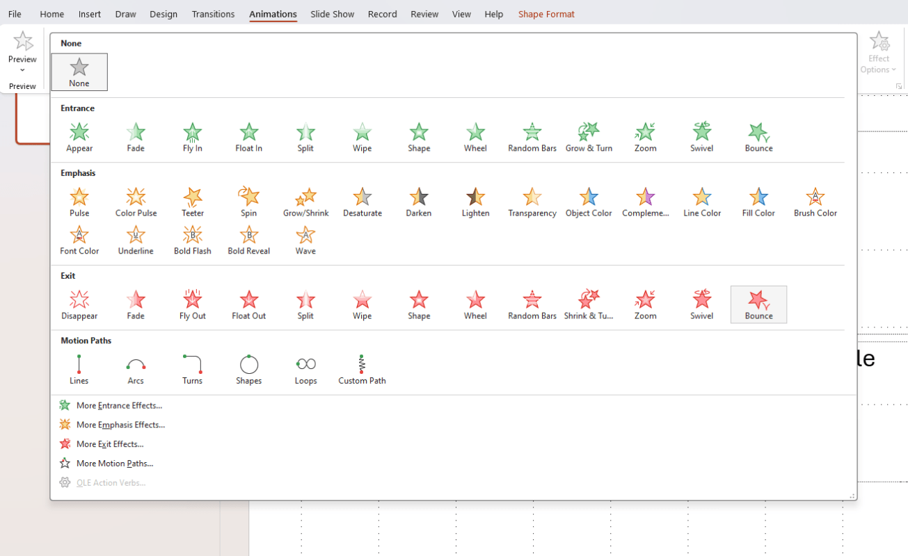 Preset Animations in PowerPoint