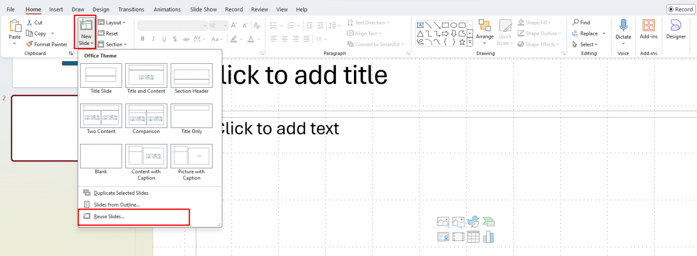 Reuse Slides Feature in PowerPoint