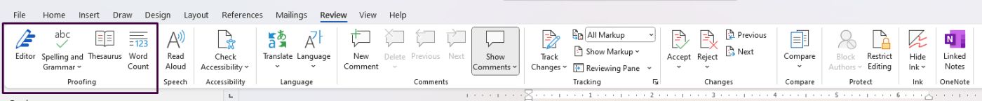 Proofing Tools in Review Tab