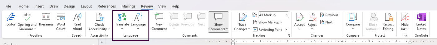 Language Tools in Review Tab