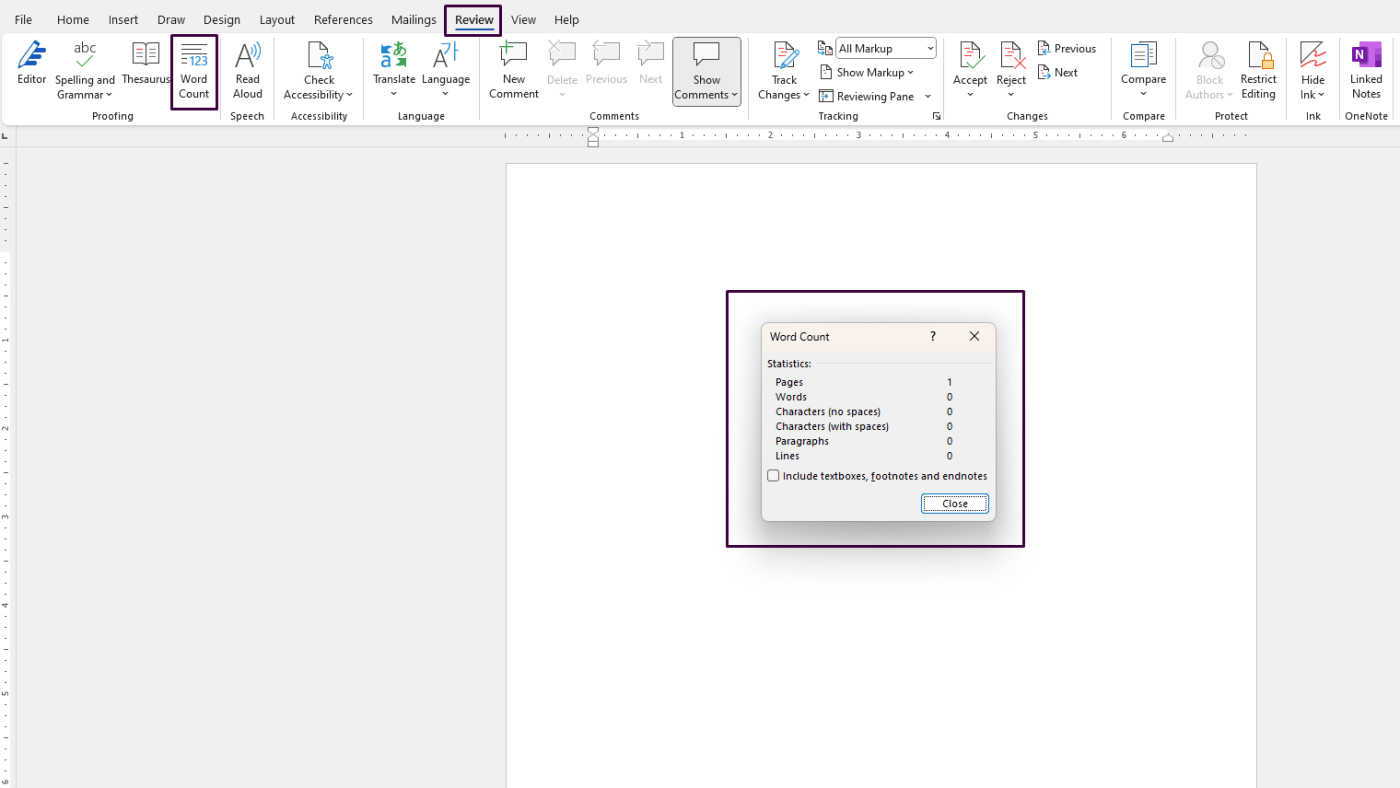 Track Word Count in a Document in Word